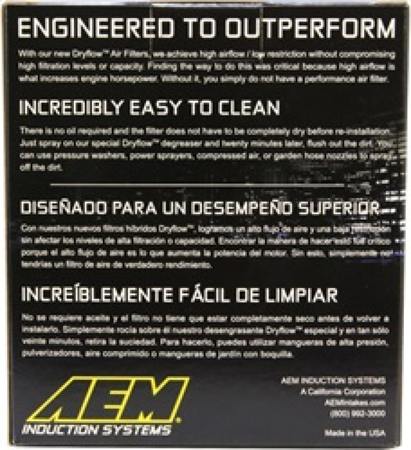 AEM Dryflow 3in. X 5in. Round Tapered Air Filter