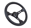 NRG Reinforced Steering Wheel (350mm / 3in. Deep) Black Leather with Blk Spoke & Circle Cutouts