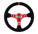 NRG Reinforced Steering Wheel (350mm / 3in. Deep) Black Leather/Red Stitch with Red Spoke – Default Title