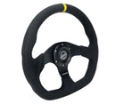 NRG Reinforced Steering Wheel (320mm) Sport Alcantara Flat Bottom with Yellow Center Mark