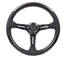 NRG Carbon Fiber Steering Wheel (350mm /1.5in. Deep) Leather Trim w/Red Stitch & Slit Cutout Spokes