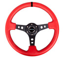 NRG Reinforced Steering Wheel (350mm / 3in. Deep) Red Suede with Blk Circle Cutout Spokes