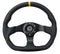 NRG Reinforced Steering Wheel (320mm) Sport Leather Dual Push Buttons Flat Bottom w/ Yellow Center