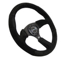 NRG Reinforced Steering Wheel (350mm / 2.5in. Deep) Black Suede Comfort Grip with 5mm Matte Black Spokes