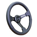 NRG Reinforced Steering Wheel (350mm / 3in. Deep) Black Leather with Black Stitching