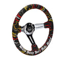 NRG Reinforced Steering Wheel R Litteral Sig 3in Deep/5mm Chrm Spk - Black Alc with Red Stitch