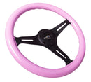 NRG 350mm Wood Grain Steering Wheel – 1.5" Deep Dish – Classic Wood Grain Steering Wheel Solid Pink Painted Grip with Black 3-Spoke Center