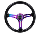 NRG Reinforced Steering Wheel (350mm / 3in. Deep) Black Wood with Blk Matte Spoke/Neochrome Center Mark