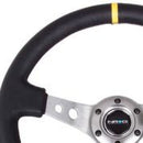 NRG Reinforced Steering Wheel (350mm / 3in. Deep) Black Leather with Gunmetal Cutout Spoke & Yellow CM