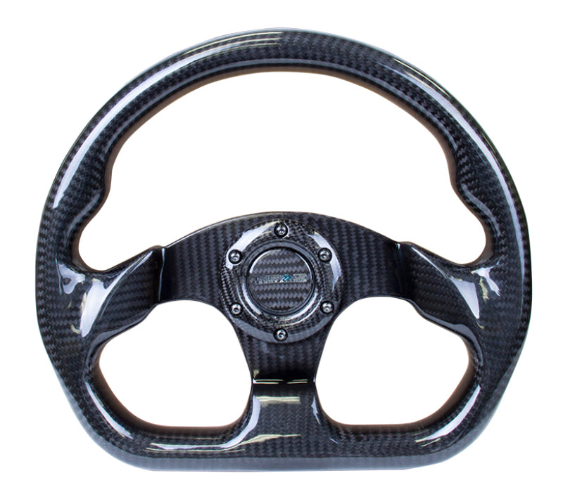 NRG Carbon Fiber Steering Wheel (320mm) Flat Bottom w/Shiny Black Carbon