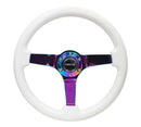 NRG 350mm Deep Dish Other Steering Wheel – 3" Dish – Classic White with 4mm Neo Chrome Solid 3-Spoke