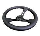 NRG Reinforced Steering Wheel (350mm / 3in. Deep) Black Leather/Red Stitch with Neo Chrome Slits