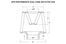 HPS Performance Universal Dual-Cone Air Filter (Oiled) – Length 6.5", Element 5", Base OD 6"