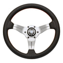 Nardi Deep Corn Steeing WHeel - 330mm | Black Perforated Leather / Silver Anodized Spokes w/ Red Stitching