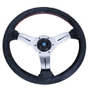 Nardi Sport Rally Deep Corn Steering Wheel - 350mm | Silver / Black Suede / Red Stitch