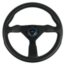 Personal Grinta Steering Wheel - 350mm | Black Polyurethane / Black Stitch / Blue Horn Button