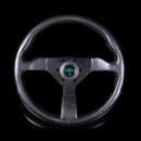 Personal Grinta Steering Wheel - 350mm | Black Polyurethane / Black Stitch / Green Horn Button