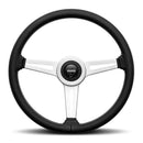 Momo Retro Steering Wheel - 360mm (Black Air Leather / White Stitch / Brushed Spoke)