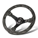 NRG 350mm Deep Dish Alcantara Steering Wheel – 3" Dish – Microfiber/Black Stitch with 5mm Matte Black Spokes