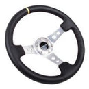 NRG Reinforced Steering Wheel (350mm / 3in. Deep) Black Leather with Circle Cut Spokes & Single Yellow CM