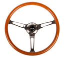 NRG Reinforced Steering Wheel (360mm) Classic Wood Grain with Chrome Cutout 3-Spoke Center