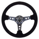 NRG Reinforced Steering Wheel (350mm / 3in. Deep) Black Suede/Blk Stitch with Black Circle Cutout Spokes – Default Title