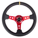 NRG Reinforced Steering Wheel (350mm / 3in. Deep) Black Leather with Red Spokes & Sgl Yellow Center Mark – Default Title