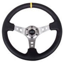 NRG Reinforced Steering Wheel (350mm / 3in. Deep) Black Leather with Gunmetal Cutout Spoke & Yellow CM
