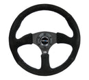 NRG Reinforced Steering Wheel (350mm / 2.5in. Deep) Black Suede Comfort Grip with 5mm Matte Black Spokes