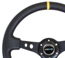 NRG Reinforced Steering Wheel (350mm / 3in. Deep) Black Leather with Blk Cutout Spoke/Yellow Center Mark