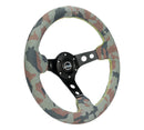 NRG Reinforced Steering Wheel (350mm / 3in. Deep) Camo Suede Mark with Neon Grn stitching & Black Spoke