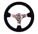 NRG Reinforced Steering Wheel (350mm) 3in Deep Pink Sakura Floral Solid Spoke - Black Suede/Stitch – Default Title
