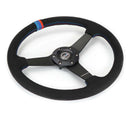 NRG Sport Wheel (350mm) 3 Solid Spokes - 1.5in Deep - Matte Black - Minty Fresh Miata Logo Etched