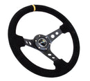 NRG Reinforced Steering Wheel (350mm / 3in. Deep) Black Suede with Circle Cut Spokes & Single Yellow CM