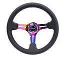 NRG Reinforced Steering Wheel (350mm / 3in. Deep) Black Leather/Blk Stitch with Neo Chrome Slits
