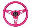 NRG 330mm Arrow Cutout Aluminum Steering Wheel – Aluminum Steering Wheel 330mm - Arow Cutout - Ergonomic Grip - Anodized Pink