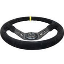 NRG Reinforced Steering Wheel (350mm / 3in. Deep) Black Suede with NRG Arrow Cut 2-Spoke & Yellow Mark