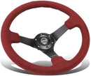 NRG 350mm Deep Dish Alcantara Steering Wheel – 3" Dish – Black Spoke/ Burgundy Alcantara with Black Stitch