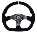 NRG Reinforced Steering Wheel (320mm) Sport Suede Flat Bottom with Yellow Center Mark – Default Title