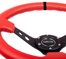 NRG Reinforced Steering Wheel (350mm / 3in. Deep) Red Suede with Blk Circle Cutout Spokes