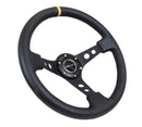 NRG Reinforced Steering Wheel (350mm / 3in. Deep) Black Leather with Blk Cutout Spoke/Yellow Center Mark