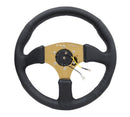 NRG Reinforced Steering Wheel (350mm / 2.5in. Deep) Leather Race Comfort Grip with 4mm Gold Spokes