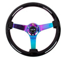 NRG 350mm Deep Dish Wood Grain Steering Wheel – 3" Dish – Classic Black Wood Grain with Neo Chrome 3-Spoke Center